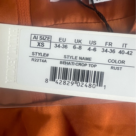 Andrea Iyamah | Bubble Sleeve Front Twist Satin Behati Rust Cropped Top | XS - Picture 12 of 15